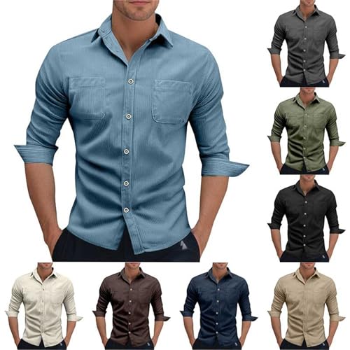 herren corduroy hemd langarm mit tasche, knopfverschluss freizeithemd regular fit