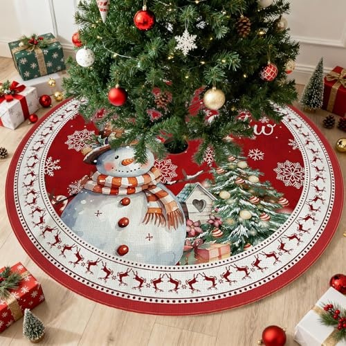 guchuang weihnachtsbaumdecke rot rund 120cm mit schneemann für weihnachtsfeier