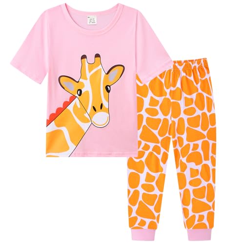 dinopjs mädchen schlafanzug giraffe t-shirt lange hose pyjama set orange baumwolle