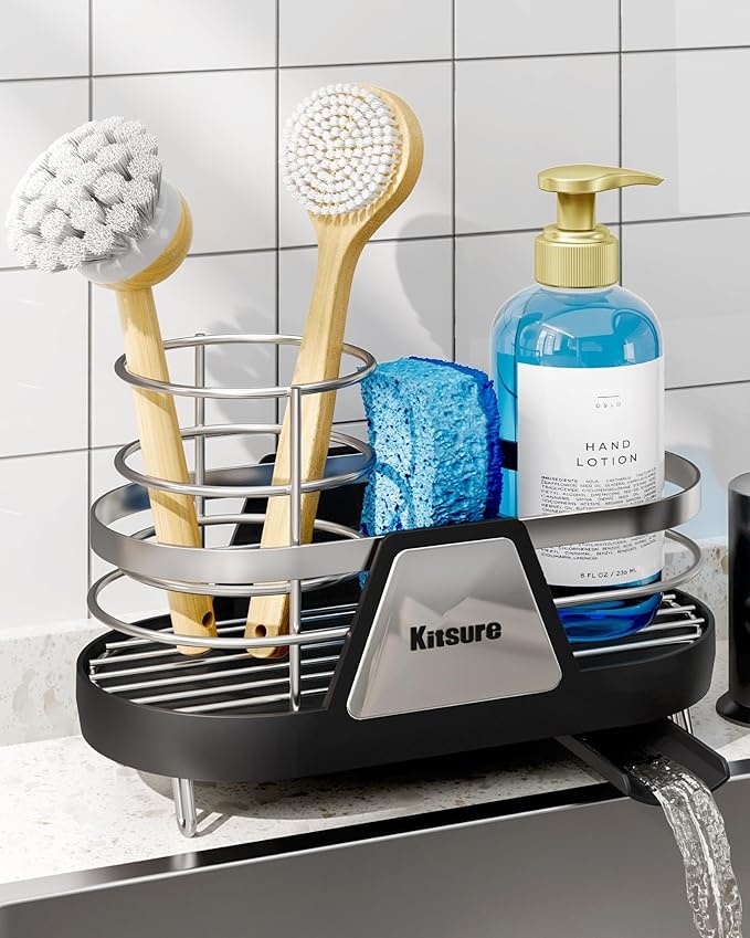 Kitsure Spülbecken Organizer, Metall, drehbarer Wasserauslass, Schwarz, 20 x 10 x 13,5 cm