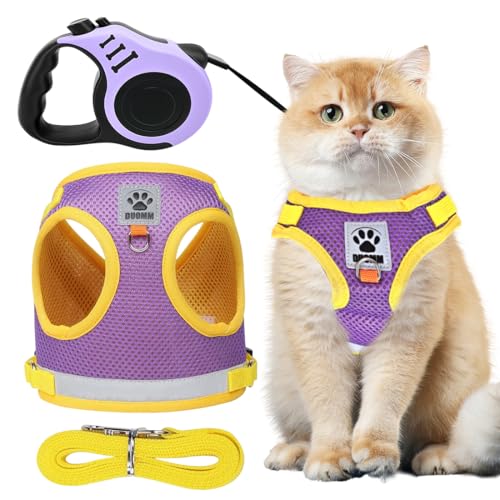 gohytal katzengeschirr mit leine ausbruchsicher, verstellbares katzengeschirr set lila M