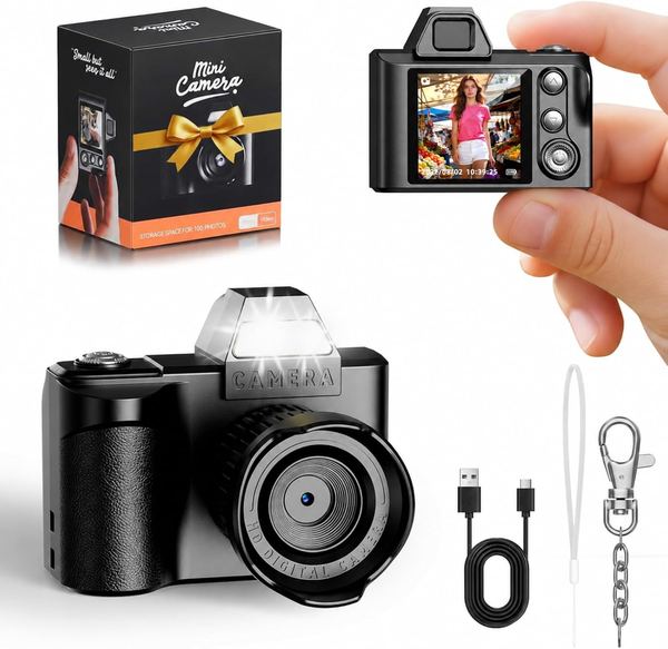 Maxmango Mini Digitalkamera 1080P FHD, Retro Kamera mit 1,3 Zoll Display, Schwarz