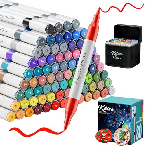 Acrylstifte 80 Farben, Dual Tip Marker wasserfest für Stein, Glas, Papier, Holz