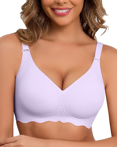 Horisun Damen-BH ohne Bügel, Jacquard-Spitze, V-Ausschnitt, nahtlos, L, helles violett