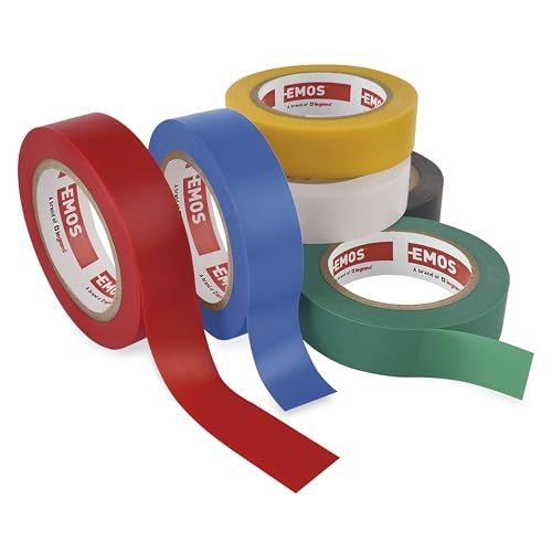 EMOS PVC-Isolierband 6er Set, 15mm, 8m, Multicolor, hohe Haftung