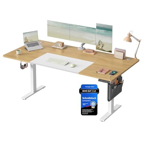 Höhenverstellbarer Schreibtisch elektrisch 180x80 cm, USB-C, 4 Memory-Höhen, mattweiß