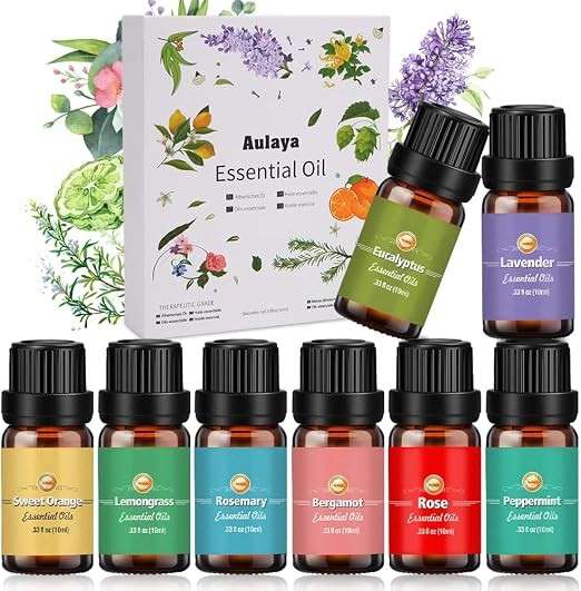 Ätherische Öle Set 8 x 10 ml, Naturrein Rosmarin, Eukalyptus, Lavendel, Bergamotte