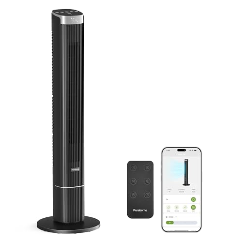 leiser turmventilator pureborne 102cm mit fernbedienung und app steuerung, schwarz