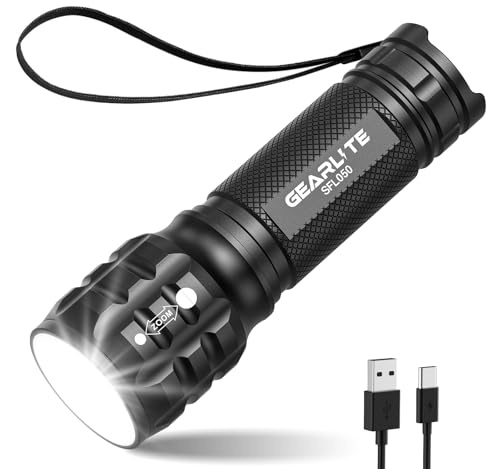 gearlite kleine led taschenlampe aufladbar, zoom mini flashlight für outdoor, camping