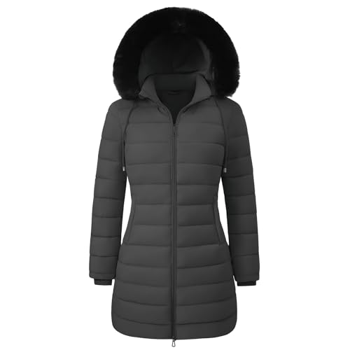 RITOSTA Damen Winter Steppmantel Kapuzenmantel Lang Pufferjacke Dunkelgrau XXL