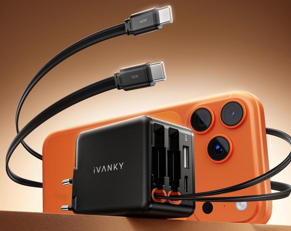 45W usb c ladegerät iVANKY mit einziehbarem ladekabel, 19,99 statt 30
