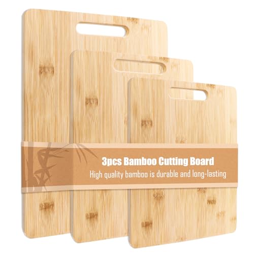 Bambus Schneidebrett 3er-Set, Holz Schneidebretter für Küche und Servieren