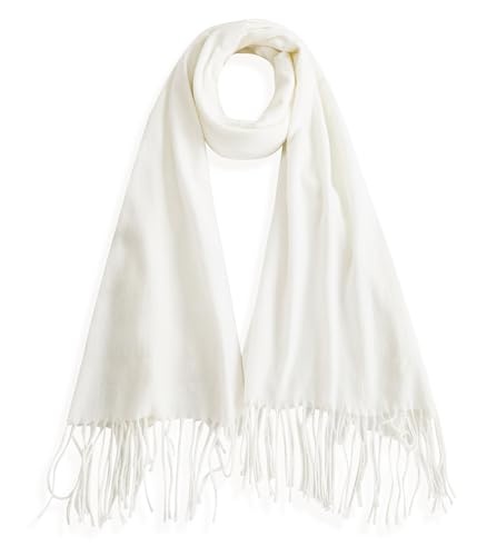 Bobelle Wear Damen Schal, warmer baumwollschal mit fransen, kuschelig 196 x 69 cm creme