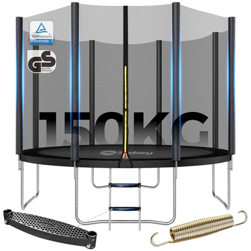 sekey trampolin outdoor 305 cm mit sicherheitsnetz, rutschfester leiter, schwarz