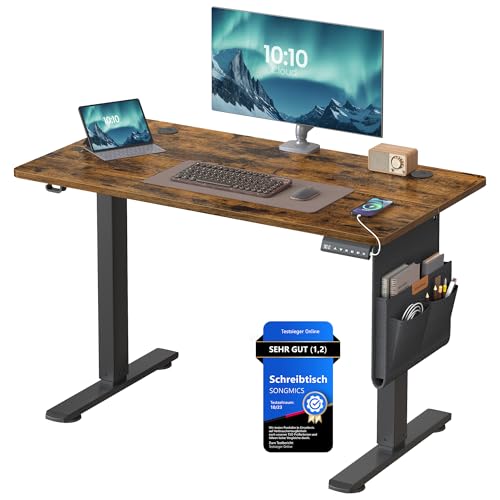 songmics elektrisch höhenverstellbarer schreibtisch 100 x 60 cm vintagebraun mit memory-funktion