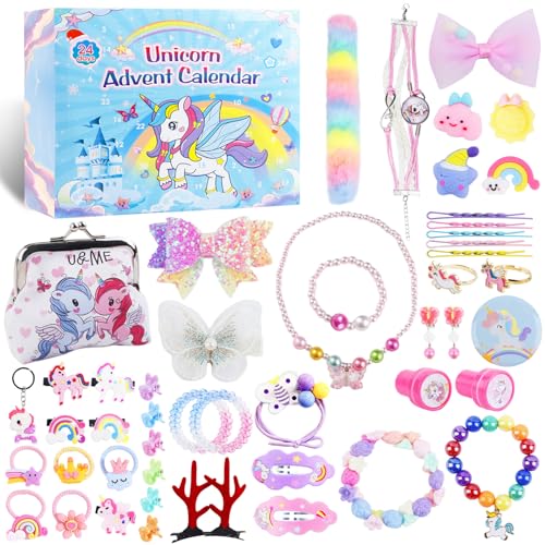 einhorn adventskalender 62 pcs mädchen 2025, weihnachtskalender kinder mit geschenken