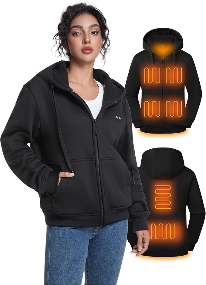 Produktbild: Beheizbarer Hoodie Damen/Herren, 12V 20000mAh, 6 Heizzonen, 3 Temperaturen, Unisex