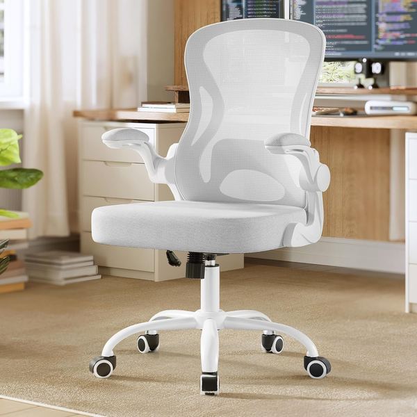 SONGMICS Ergonomischer Bürostuhl mit Netzgewebe, Wippfunktion, Lendenstütze, Taubengrau