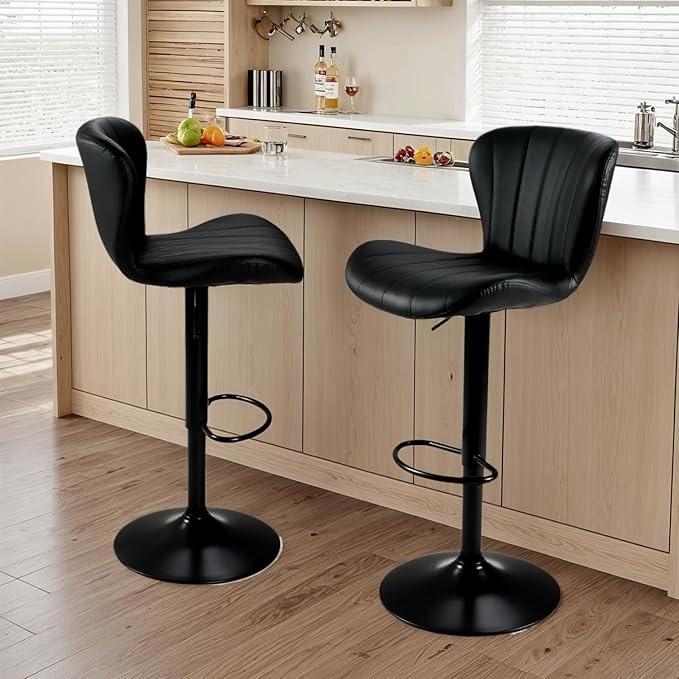 Clevich Barhocker 2er Set, höhenverstellbar, drehbar, gepolstert, schwarz, 51 x 46 x 109 cm