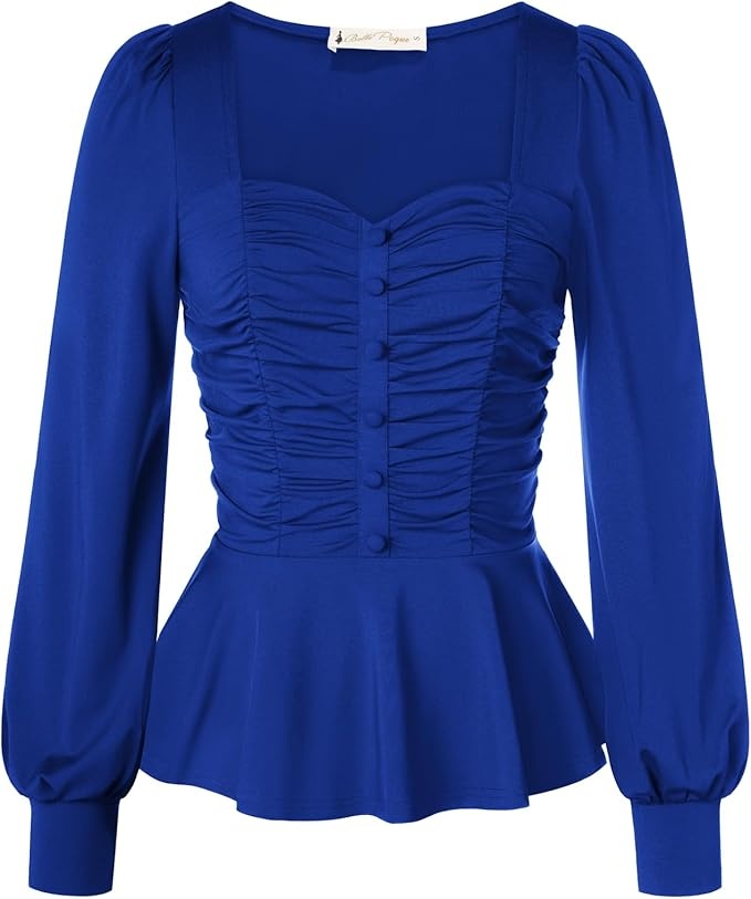 Peplum Tops Damen mit Puffärmeln, Quadratischem Ausschnitt und Gerüschter Vorderseite