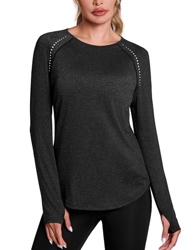 crewhpo damen sportshirt langarmshirt laufshirt funktionsshirt yoga top atmungsaktiv