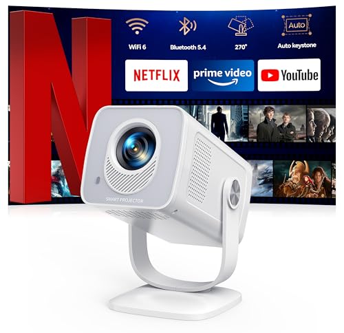 mini beamer 4k 1080p mit wifi 6 und bluetooth 5.4, tragbarer projektor für heimkino