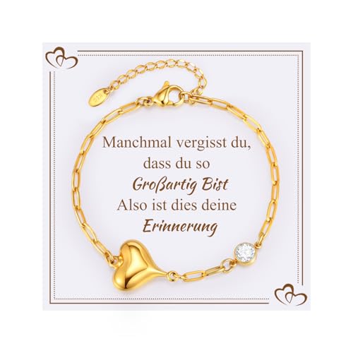 damen armband herzen edelstahl zirkonia 14k vergoldet verstellbare armkette gold