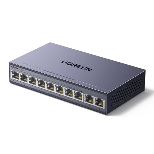 ugreen 10 port poe lan switch, 8 poe und 2 gigabit-ports, 60w, metallgehäuse