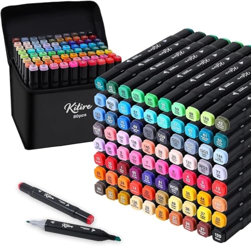 alkohol marker stifte set 80 farben, twin marker pens mit bürstenspitze, schnelltrocknend