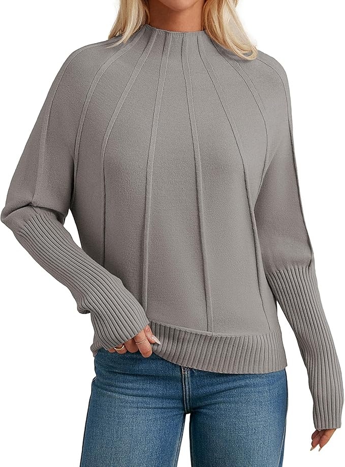 Produktbild: Damen Strickpullover Blazer Khaki Rollkragen Raglanärmel Dehnbar XL