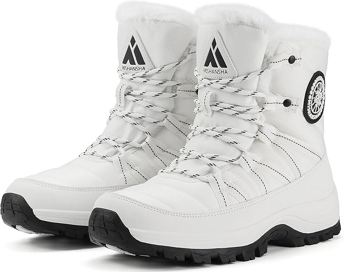 Mishansha Damen Winterschuhe Gefüttert Schneestiefel Warm Elfenbein 41