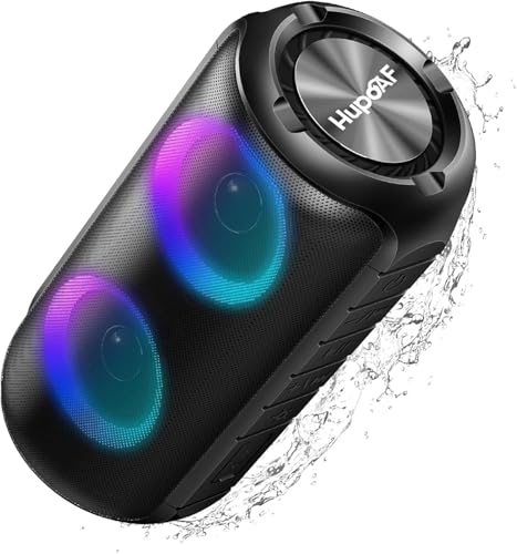 hupoaf bluetooth lautsprecher mit licht, tragbare musikbox, ipx7 wasserdicht, tiefer bass