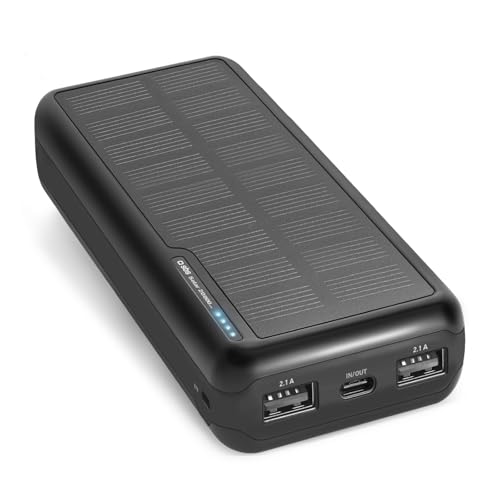 sbs solar powerbank 20000 mah mit solarpanel, schnellladung, schwarz