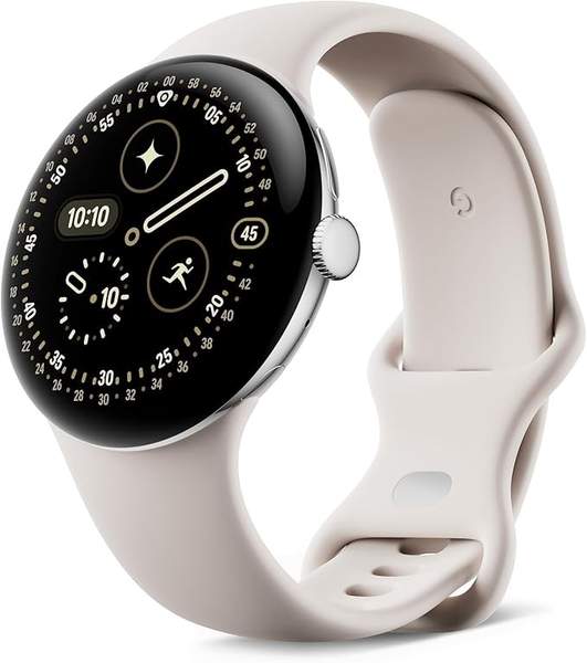 Google Pixel Watch 4 (45 mm) Aluminiumgehäuse Polished Silver Sportarmband Porcelain WLAN