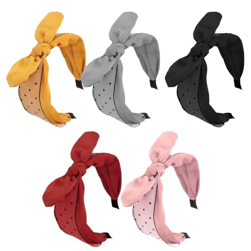 kiuezir 5 Stück Haarreifen Damen mit Schleifenknoten und Punkte-Print, rutschfest, weich