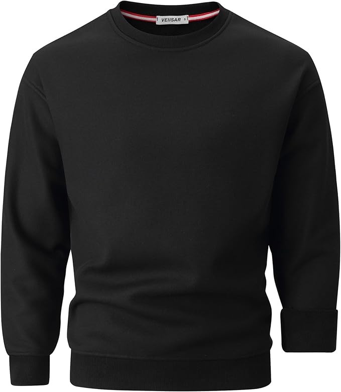 VEIISAR Herren Pullover Heavy Weight Rundhalsausschnitt Fleece Schwarz XL
