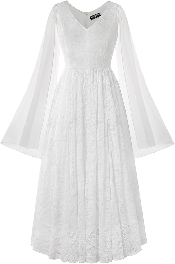 Produktbild: Elegantes Viktorianisches Maxikleid Schwarz mit V-Ausschnitt und langen Ärmeln XL