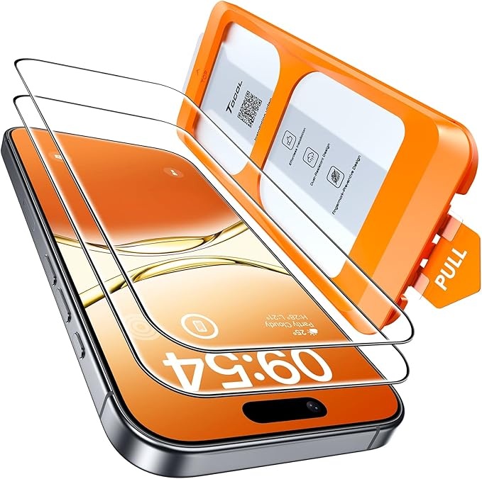 Produktbild: iPhone 17 Panzerglas Displayschutz mit Montagehilfe, auch für andere Smartphones