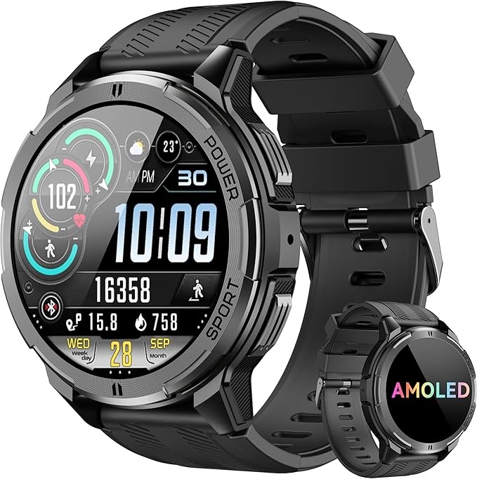 oukitel smartwatch herren, wasserdicht fitness tracker mit 123 sportmodi, 1,43" amoled display