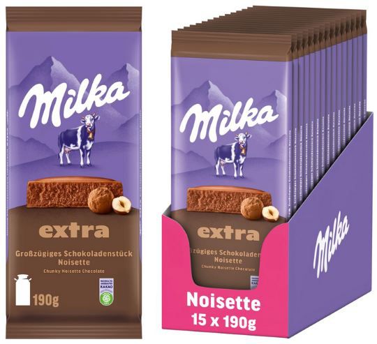 milka extra noisette schokoladentafel 15er pack 190g ab 38,94 statt 60