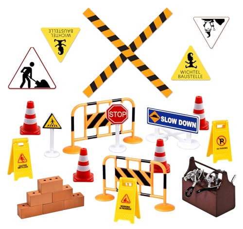 ilauke wichtel baustelle set 24pcs miniatur wichtel deko verkehrsschilder werkzeugkiste