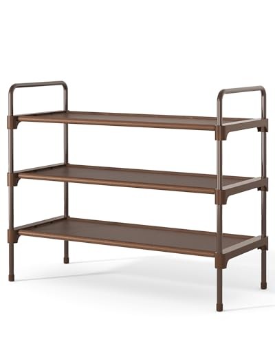 Kitsure Schuhregal 70 cm breit, schmal, 3 Tier, stabile Schuhablage Braun