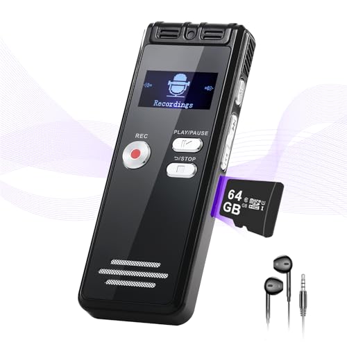 Produktbild: nekSide diktiergerät 64GB mit rauschunterdrückung, audioaufnahmegerät für meetings, interviews