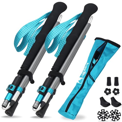 wanderstöcke carbon zicral hybrid faltbar von alpteq, trekkingstöcke 110-130 cm, blau-teal