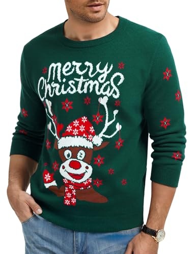 wayleb weihnachtspullover herren rentier motiv merry christmas grün langarm jumper xxl