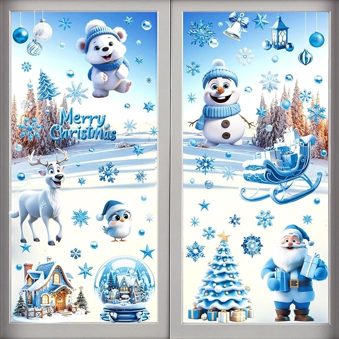 ahfulife weihnachten fensterbilder 108 stk selbstklebend doppelseitig weihnachtsmann schneemann weihnachtsbaum
