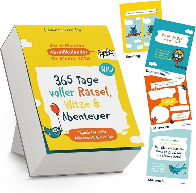 Abreisskalender 2026 Kinder  365 Tage Spiel, Spaß, Rätsel & Achtsamkeit