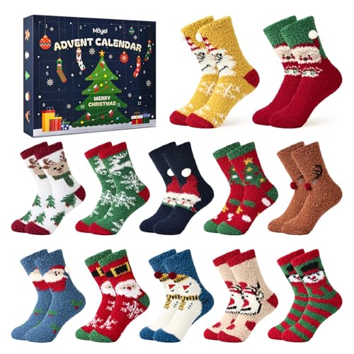 moyel adventskalender kuschelsocken für kinder 6-8 jahre 12 paar weihnachtskalender 2025