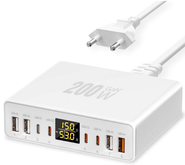 200W gan usb c ladegerät ysyfad mit 8 ports für 17,99 euro statt 30 euro