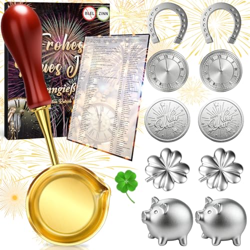 zinngießen set silvester 2026 mit 10 figuren und löffel, orakel für kinder und deko